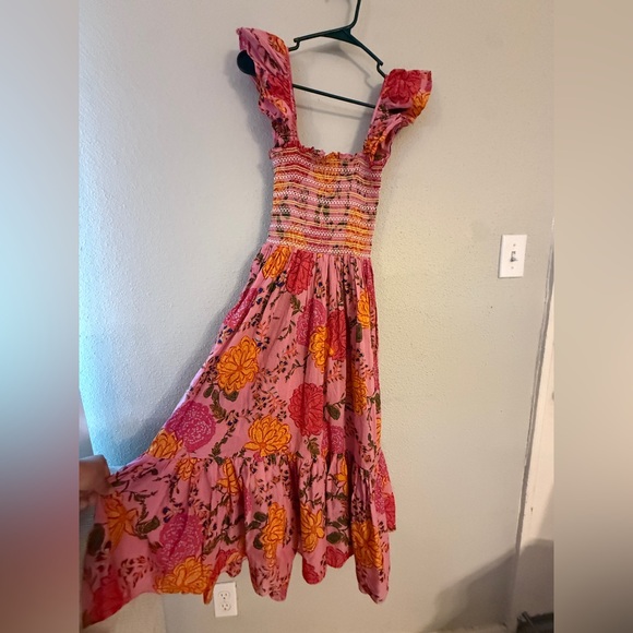 Boho Olivaceous Pink and Orange Floral Maxi Dress with Pockets Size Small - Picture 2 of 5